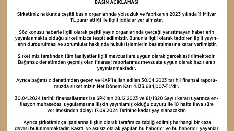 Kayseri şekerden basın açıklaması