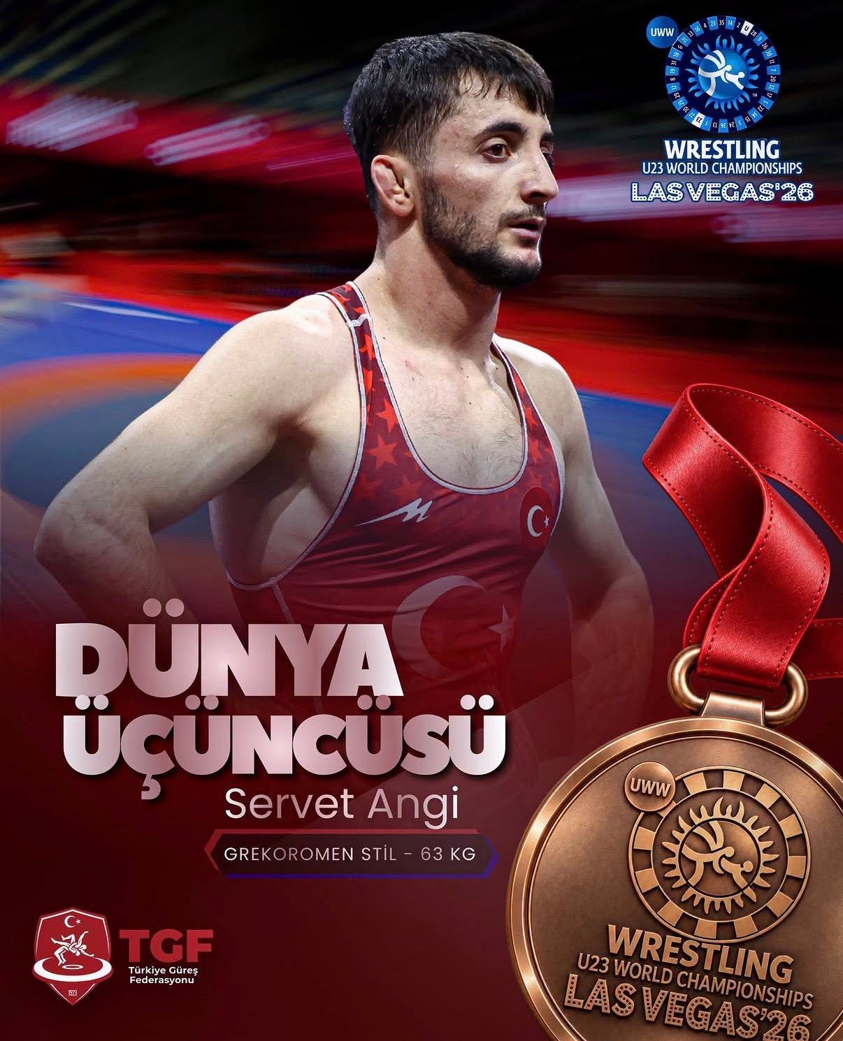 Milli güreşçi Servet Angi, dünya üçüncüsü oldu  – Kayseri Şekerspor Kulübü sporcusu