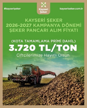 Şeker pancarı alım fiyatımız, kota tamamlama primi dahil ton başına 3.720 TL olarak belirlenmiştir.